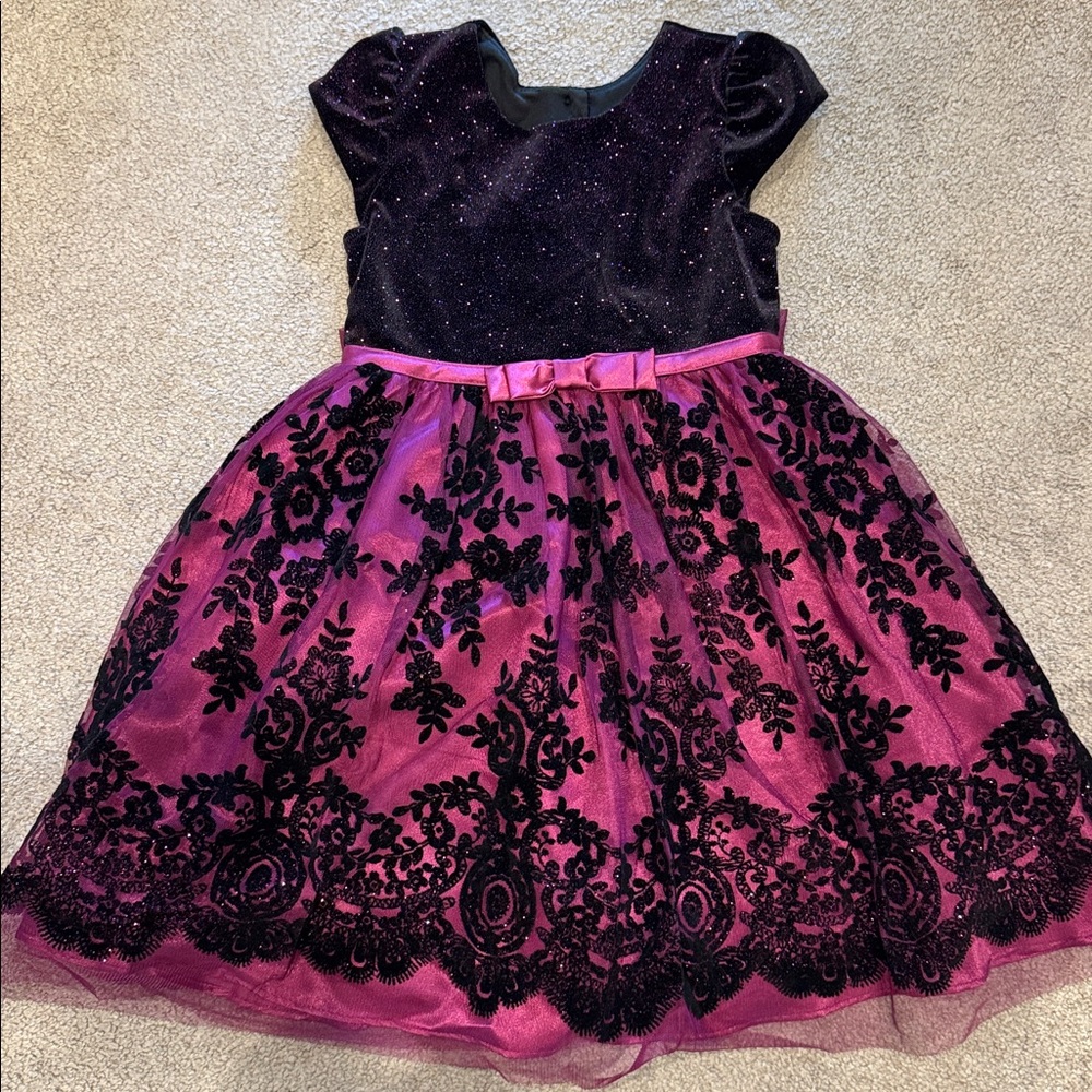 Pink and Black Floral Dress with Bow